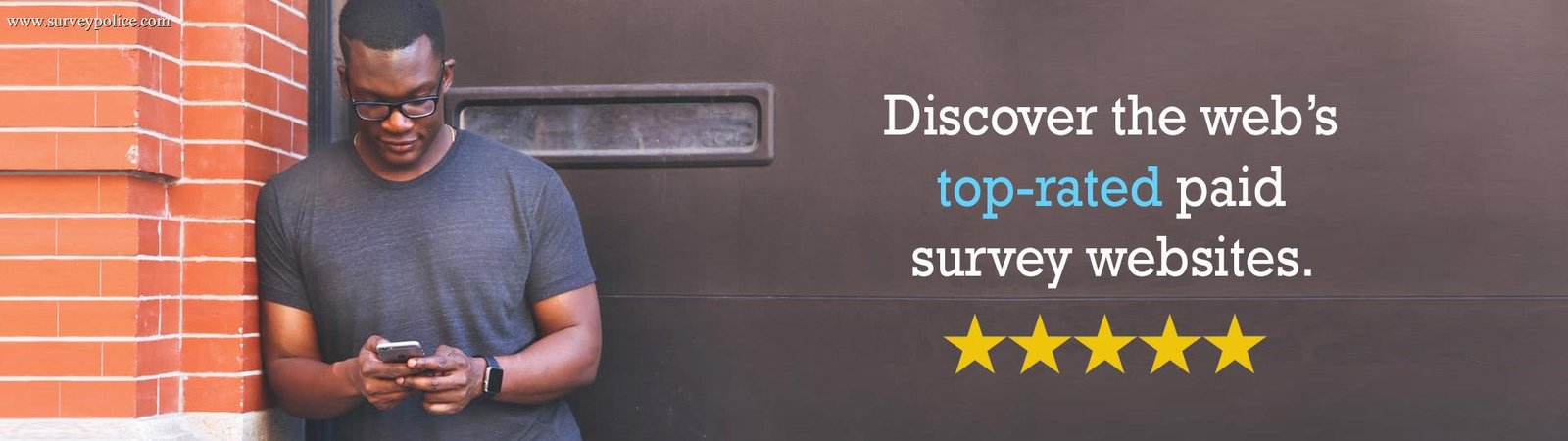 Man looking at phone taking surveys