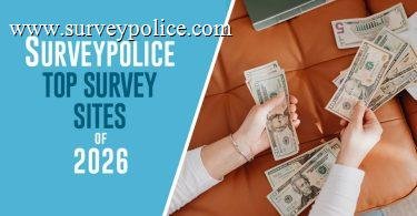 Top survey sites of 2026 with picture of laptop and woman holding cash